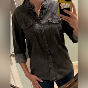 Guess washed black denim button-up shirt